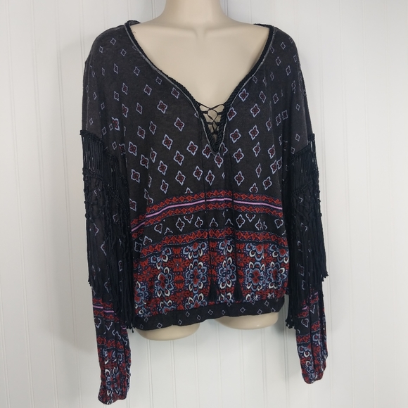 FREE PEOPLE Macra Maze Me Fringed Peasant Top XS - Picture 5 of 16